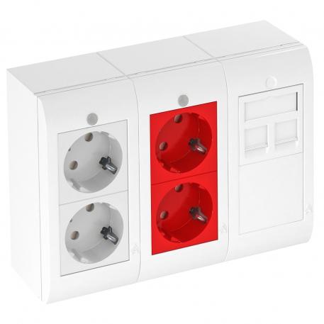 Unité complète, triple, avec 2 x 2 prises à contact de protection avec témoin lumineux, 1 x support RJ45